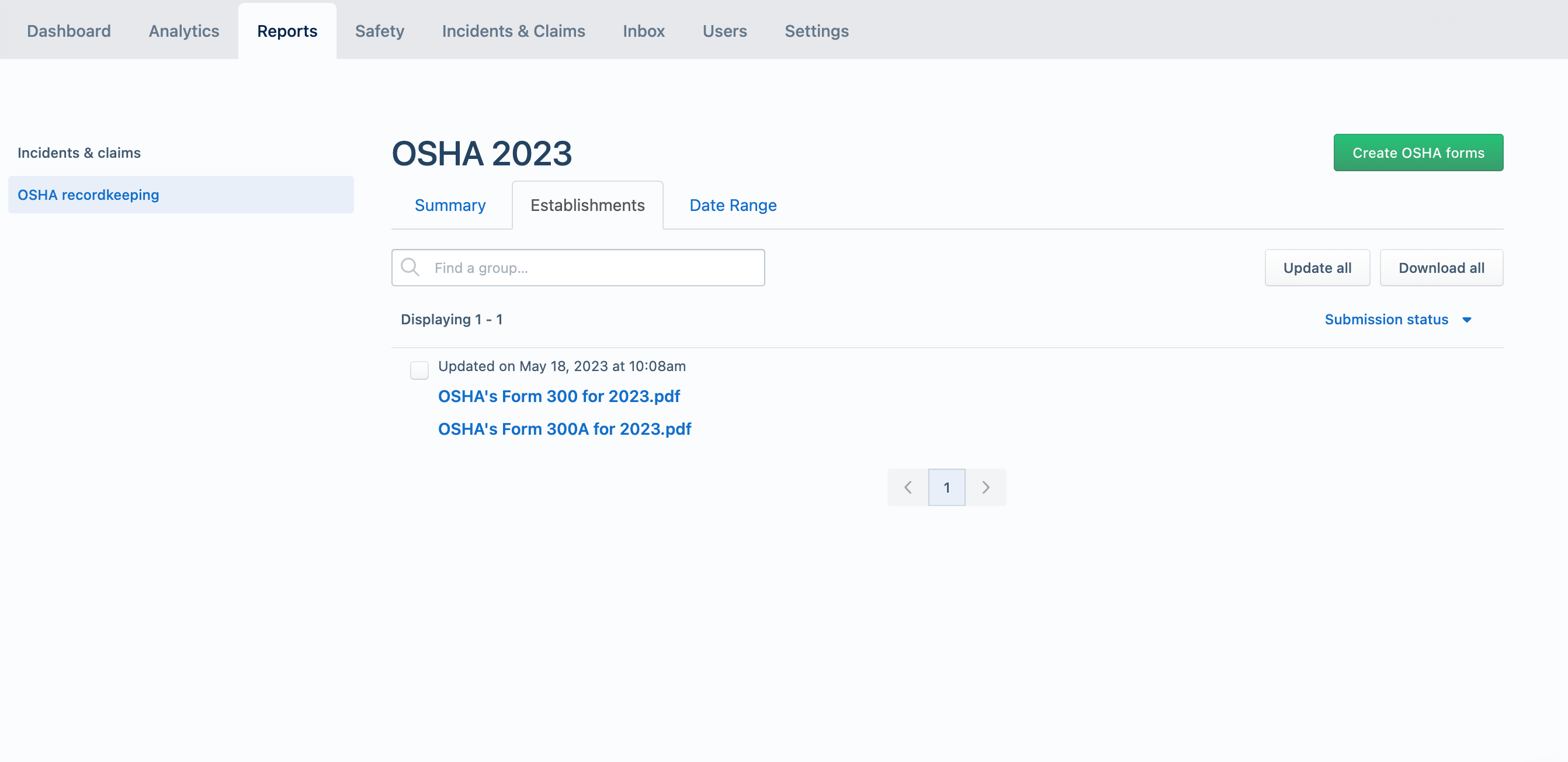 OSHA Forms 300, 300A, and Sharps Log Aclaimant