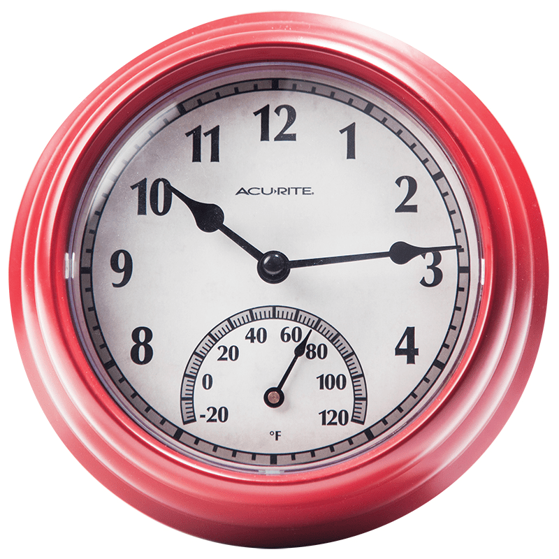 02434 Red Outdoor Clock with Thermometer 8.5inch AcuRite
