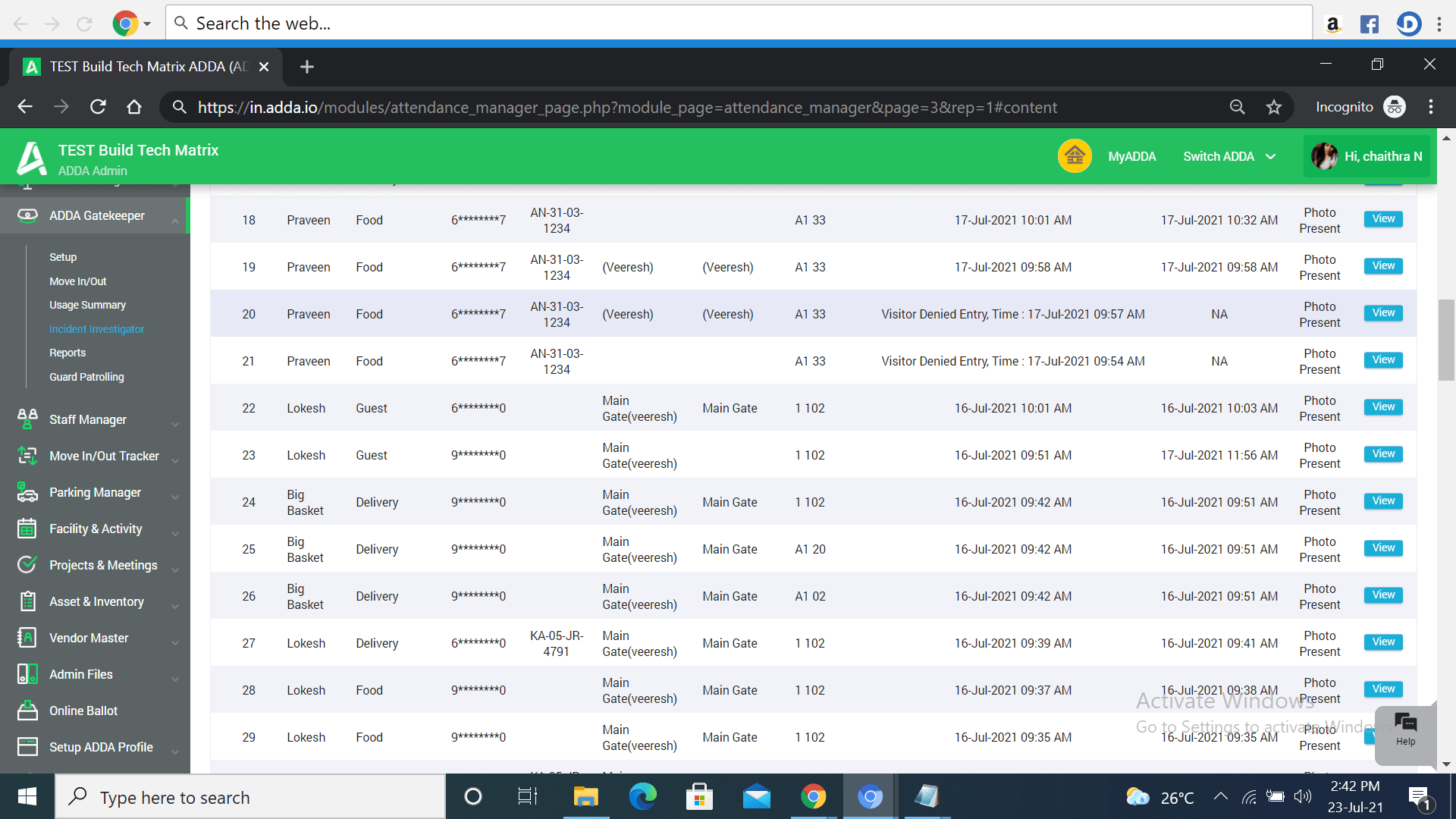 Where can I get the photo and contact details of a visitor?