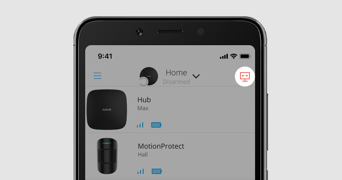 What do icons mean in Ajax mobile apps Ajax Systems Support