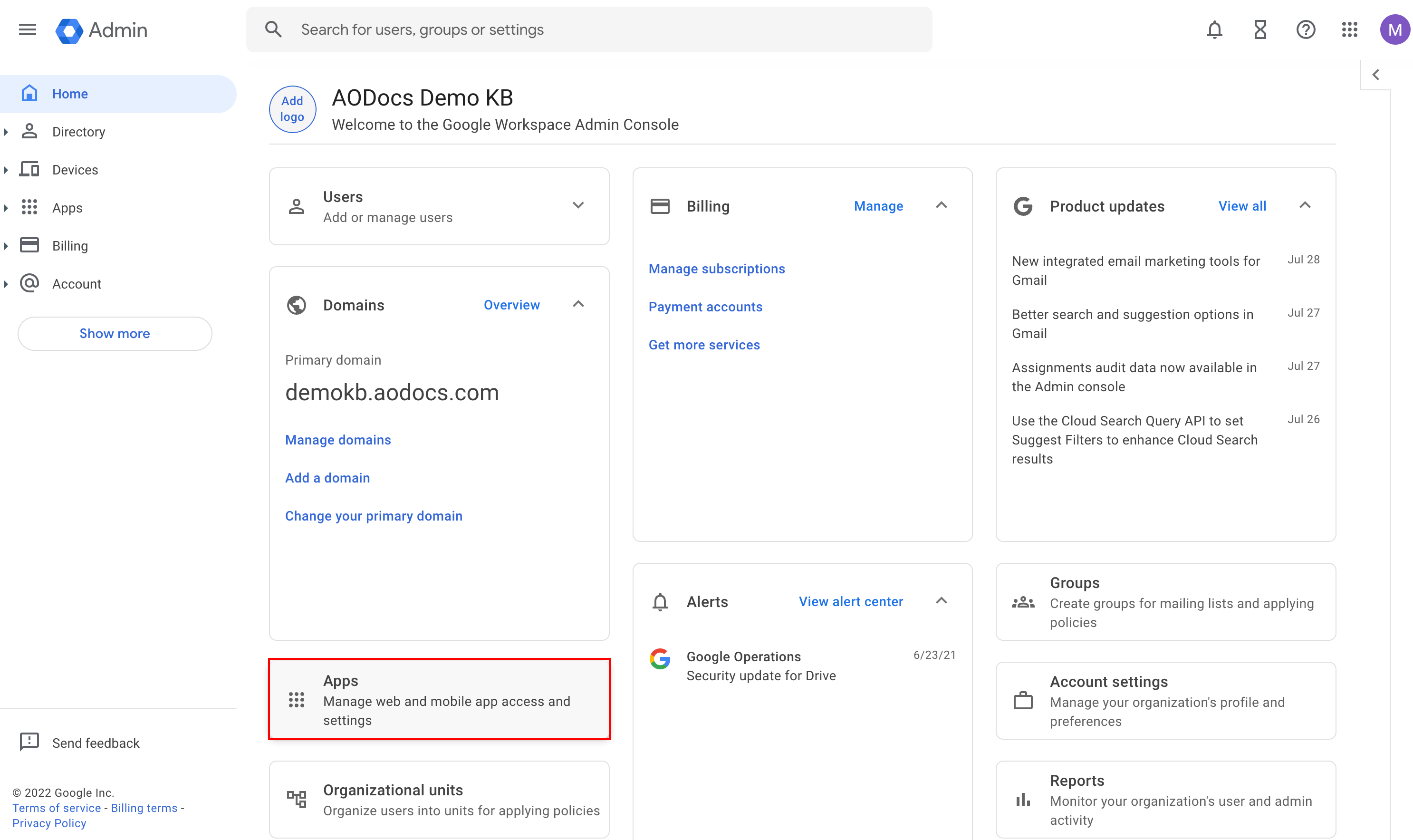 Enable Google Workspace APIs in your domain AODocs Knowledge Base