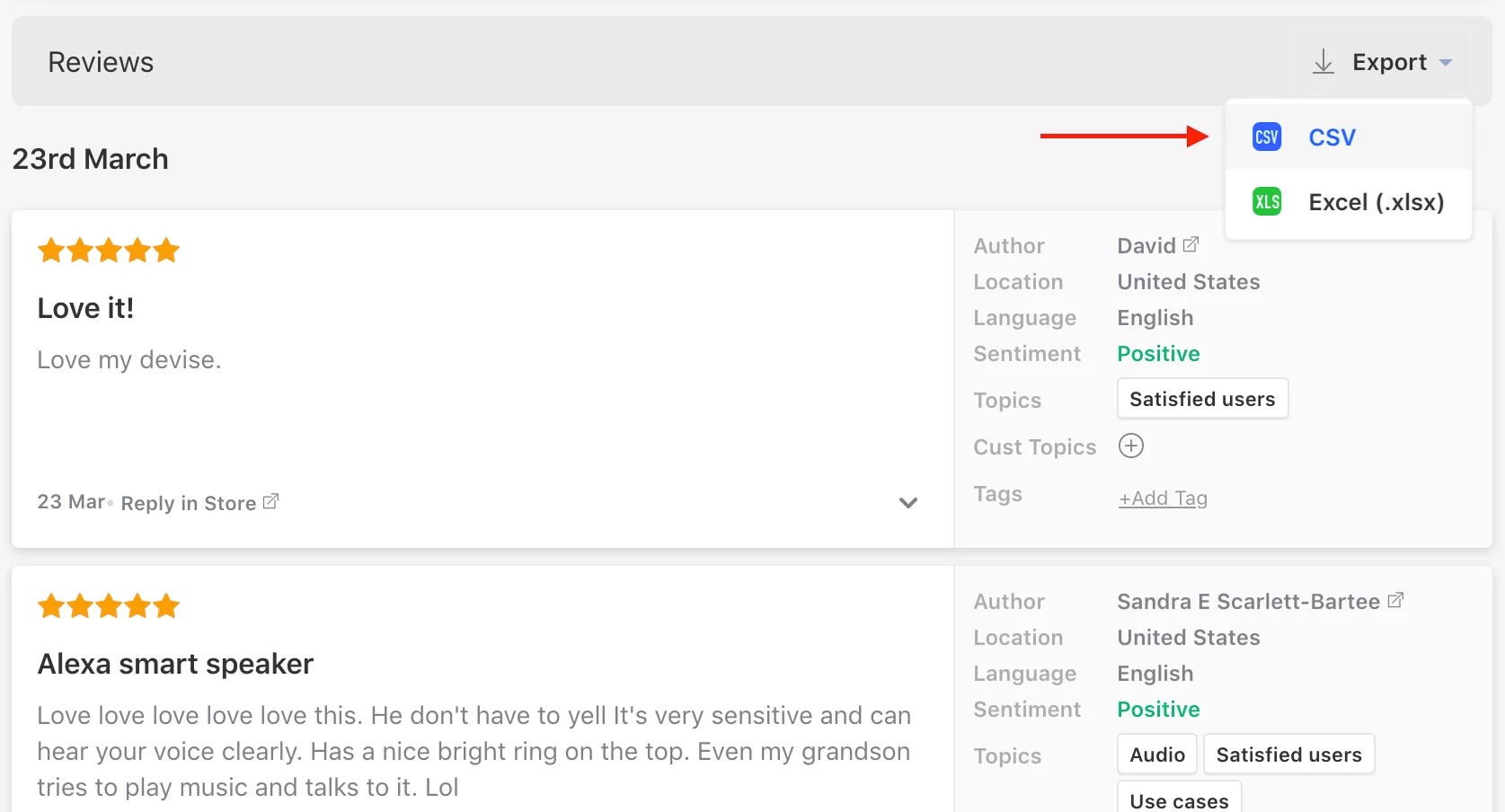 How to export Amazon reviews Appbot