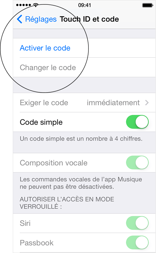 Codes d’accès sous iOS Assistance Apple