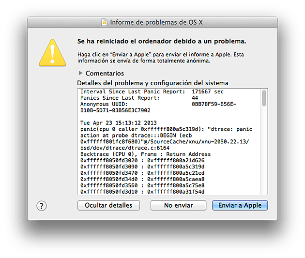 OS X Acerca del fallo de kernel Soporte técnico de Apple