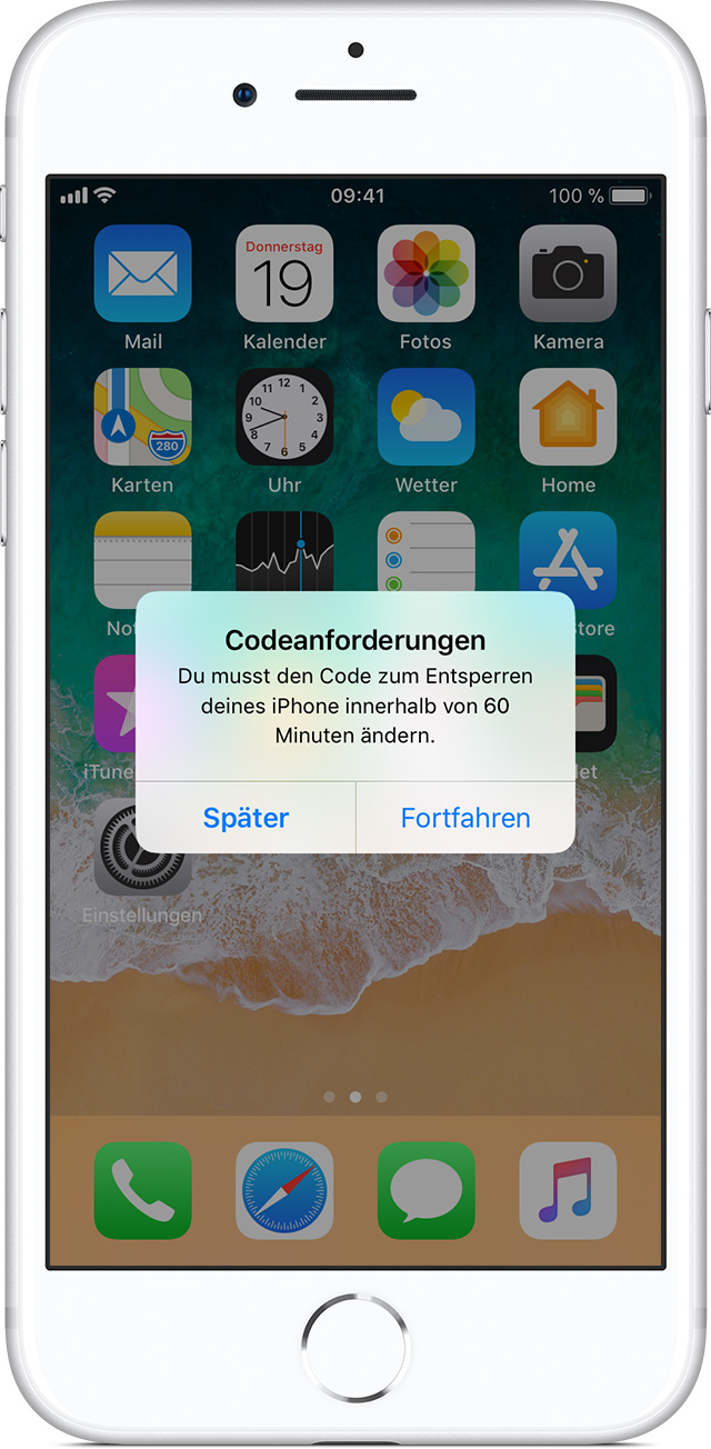 Das iPhone, iPad oder den iPod touch mit einem Code verwenden Apple
