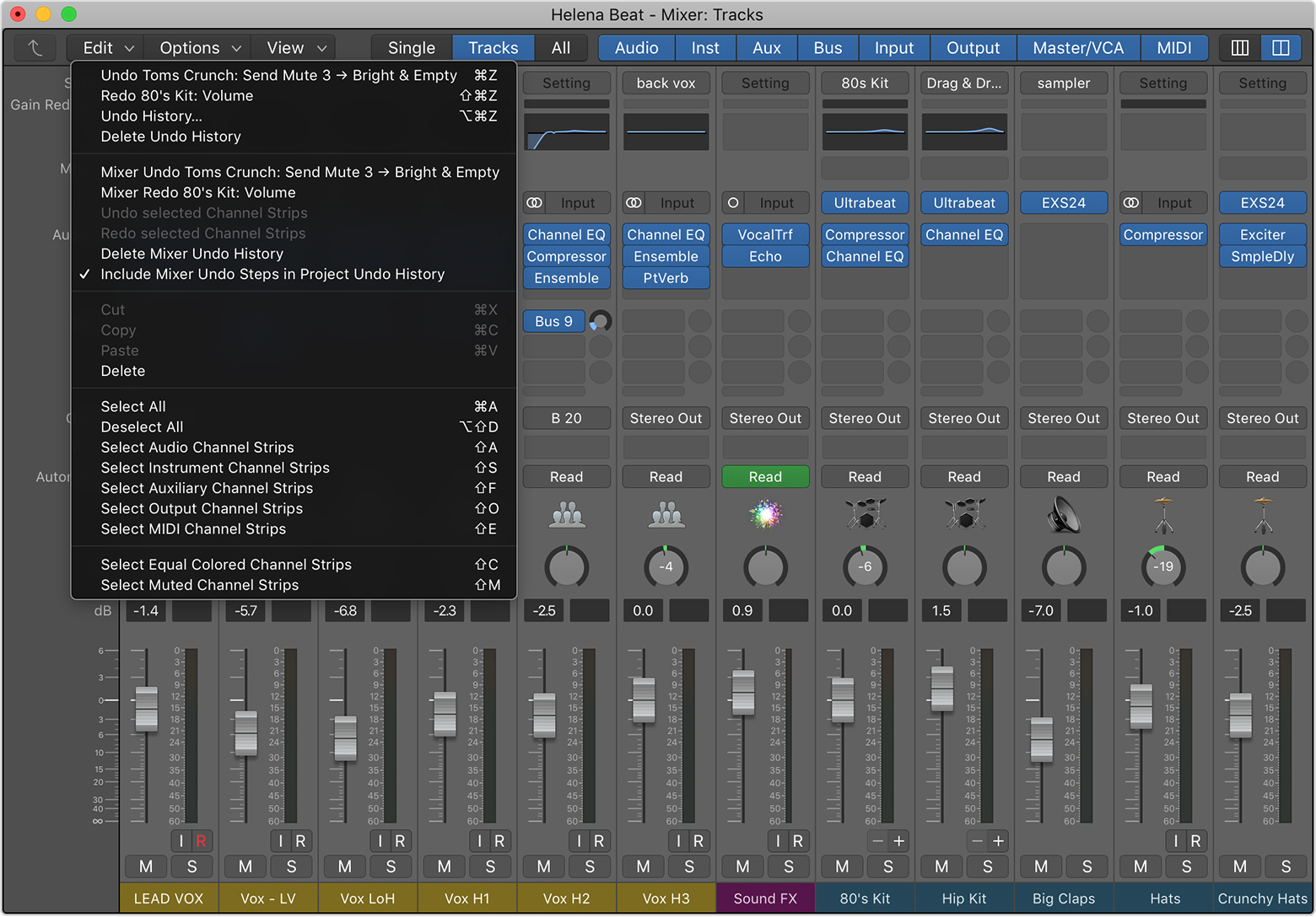 Undo and redo Mixer and plugin adjustments in Logic Pro Apple Support
