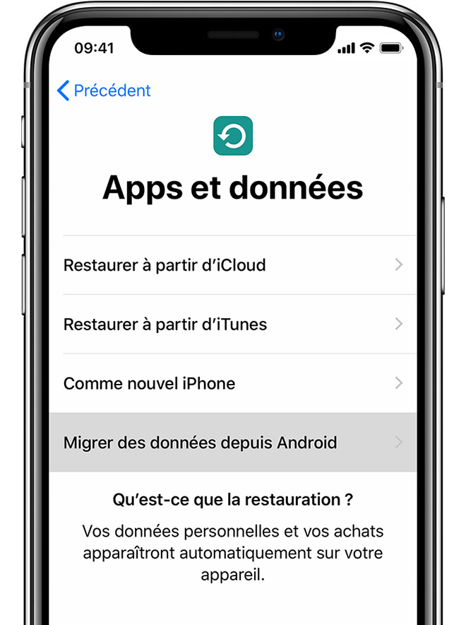 Passage d’un appareil Android à un iPhone, iPad ou iPod touch