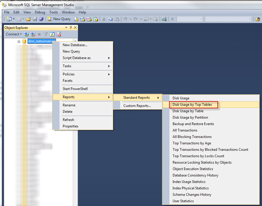 How to View a Report of MS SQL Database Disk Usage Applied