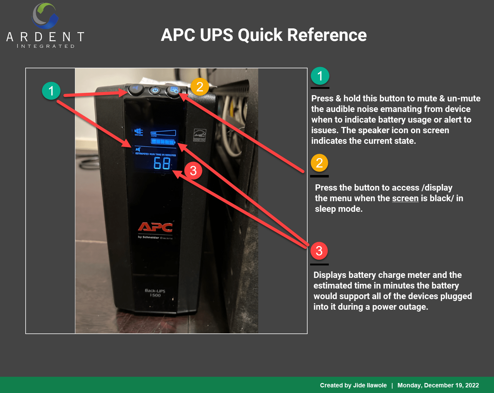 APC Back-UPS 1500 Quick Reference