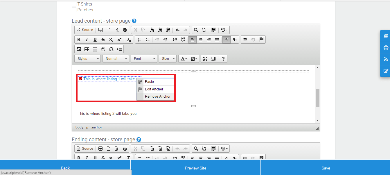 How To Remove Anchors from the Standard Editor Support Center