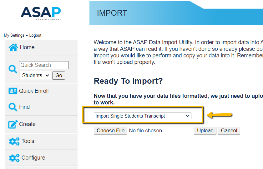 How to transfer an ASAP Version 2 (V2) transcript to ASAP 4 ASAP Vanco
