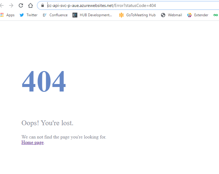 Newly Deployed Core API to Azure Error?statusCode=404 9890