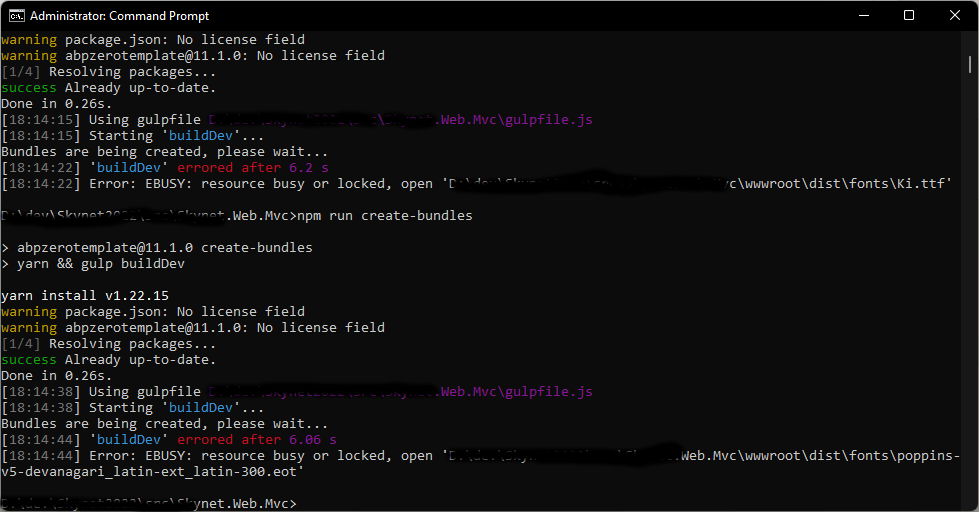 Error EBUSY resource busy or locked when running "npm run create
