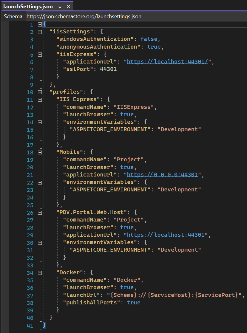 Change in launchSettings.json 11131 Support