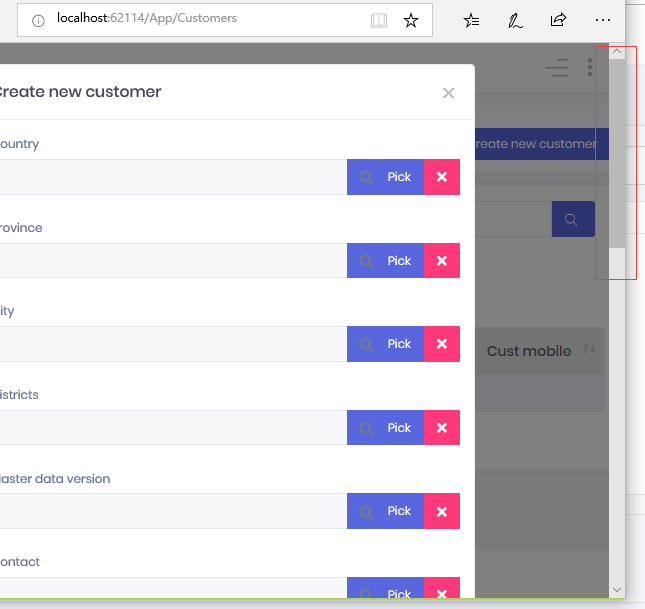 Vertical scroll bar will disappear when modal lookup closed on entity
