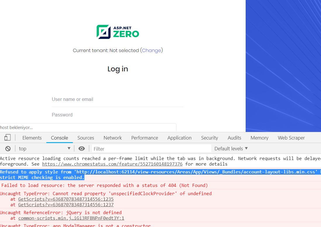 Refused to apply style from because its MIME type ('') is not a