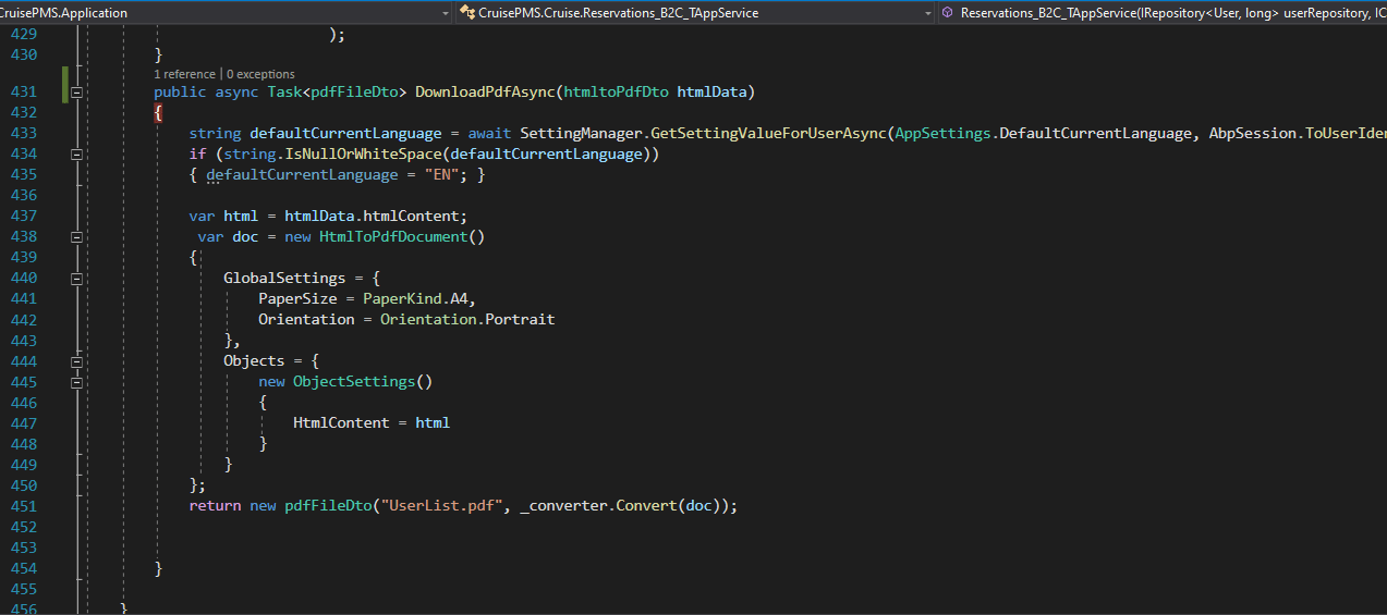 Create HTML to PDF and download api core. 8696 Zero Support