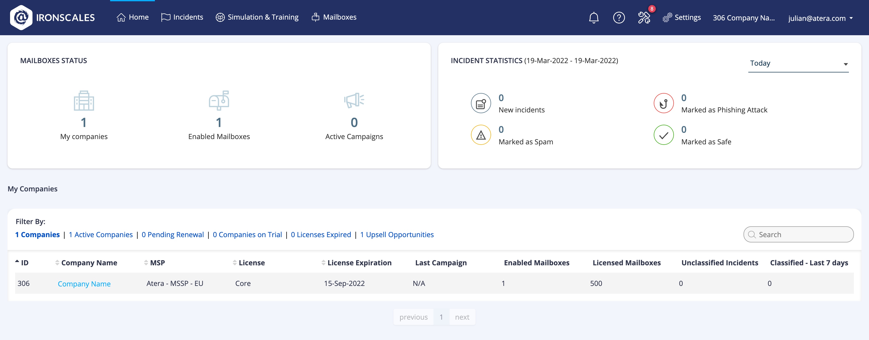 Atera and Ironscales Atera Support
