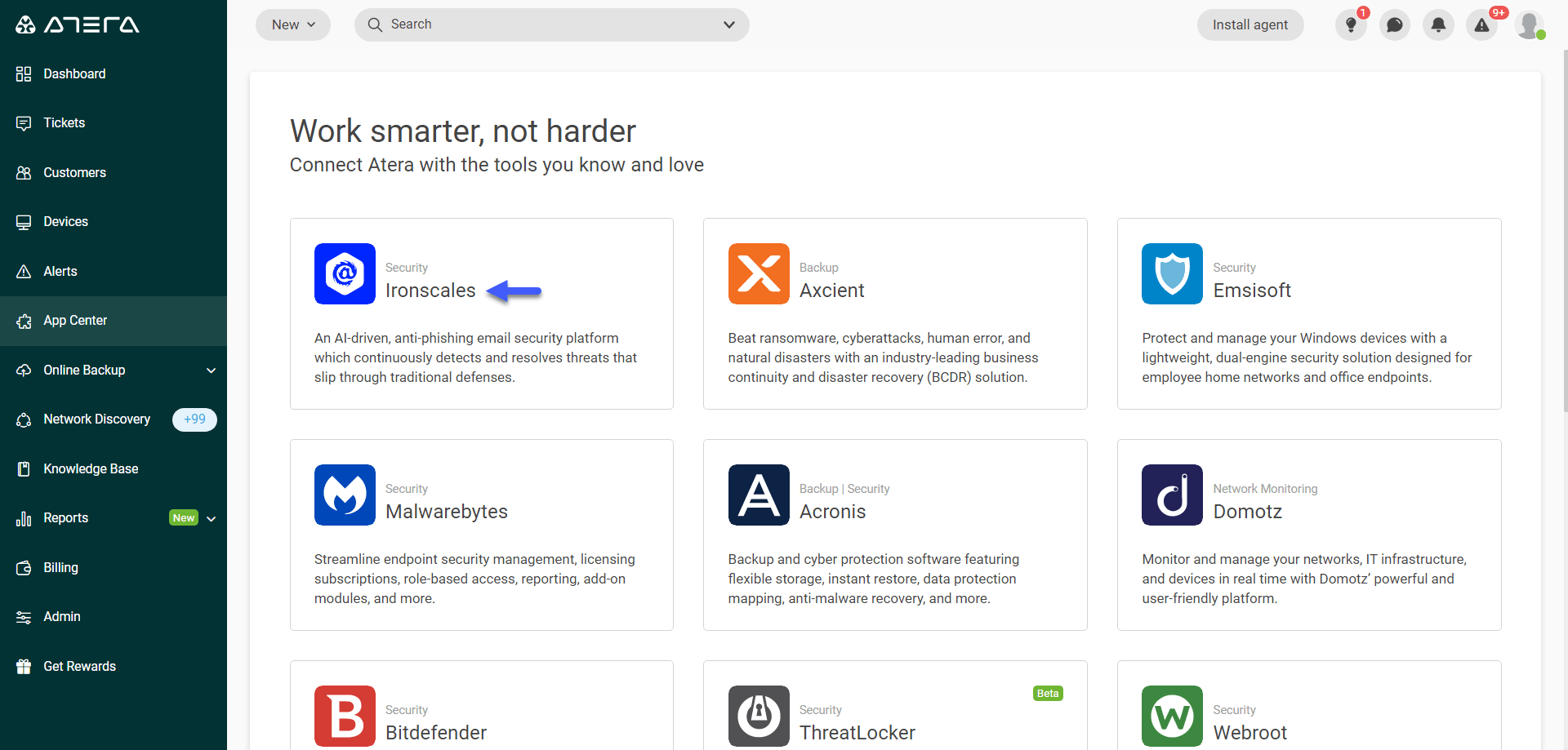 Atera and Ironscales Atera Support