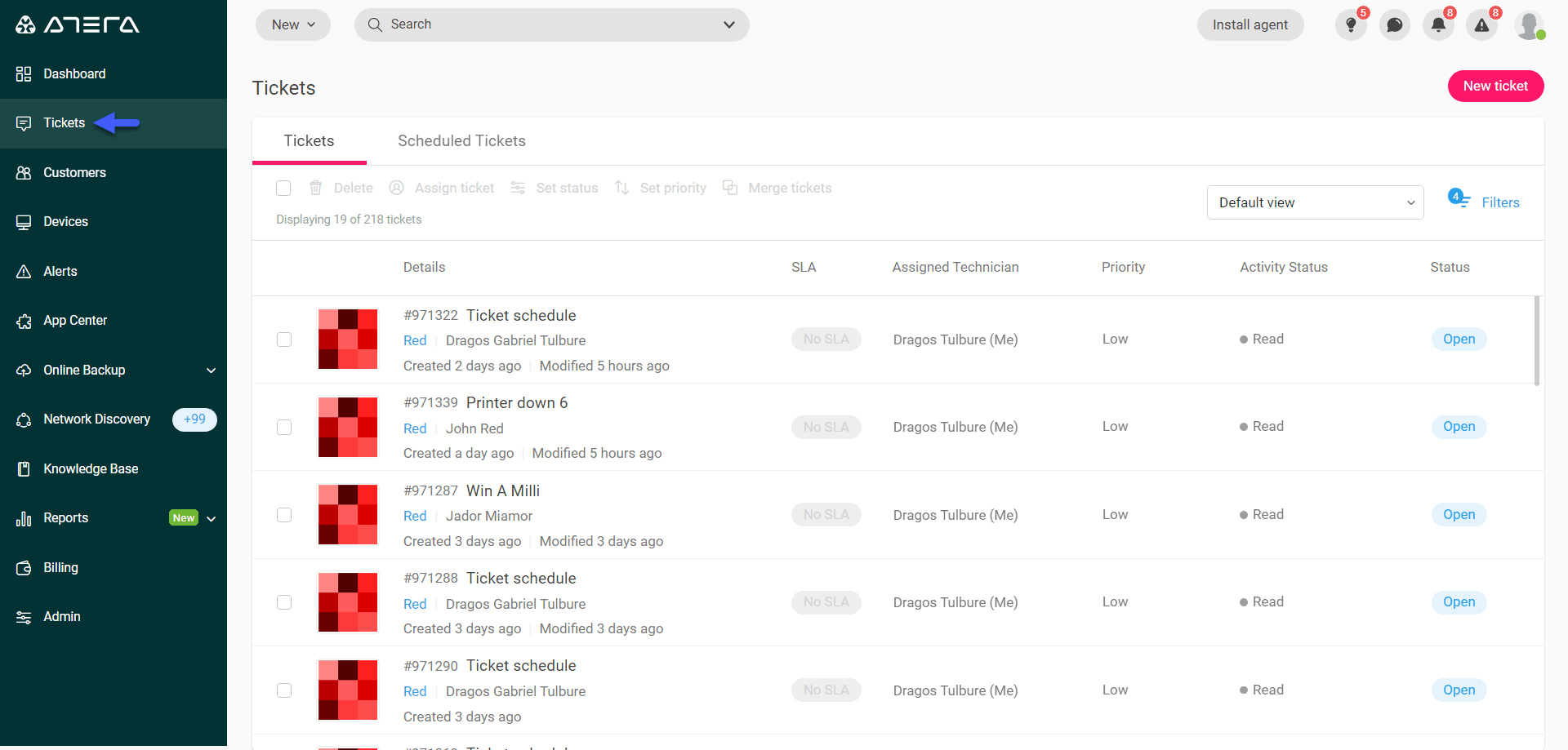 Set ticket status Atera Support
