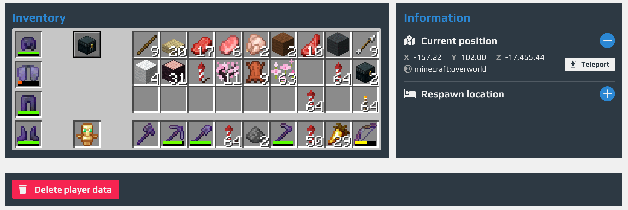 Delete someones player data Aternos