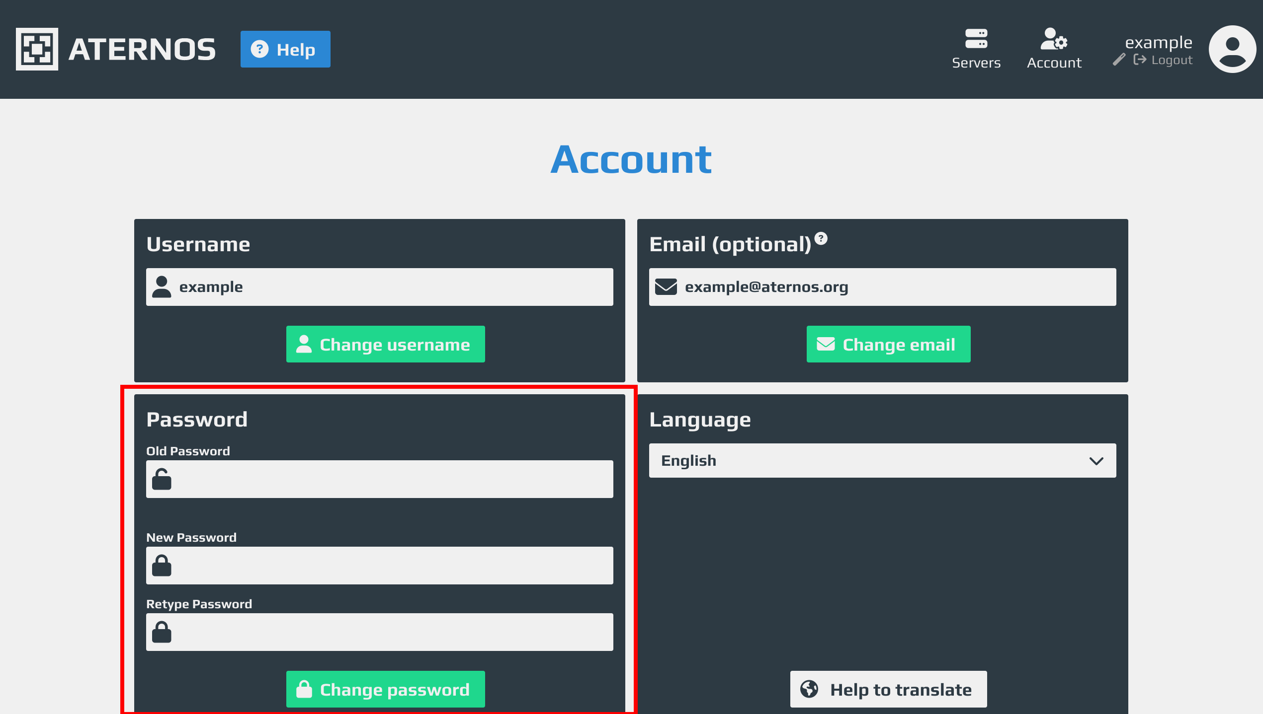 Change your Aternos password Aternos
