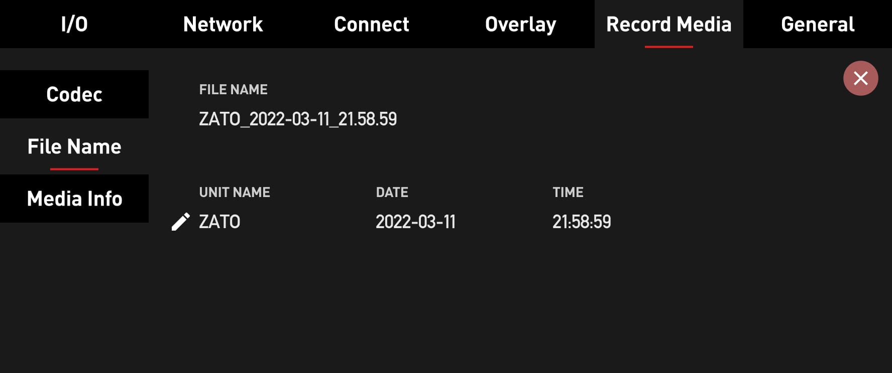Record Media Codec, File Name & Media Info Support Atomos