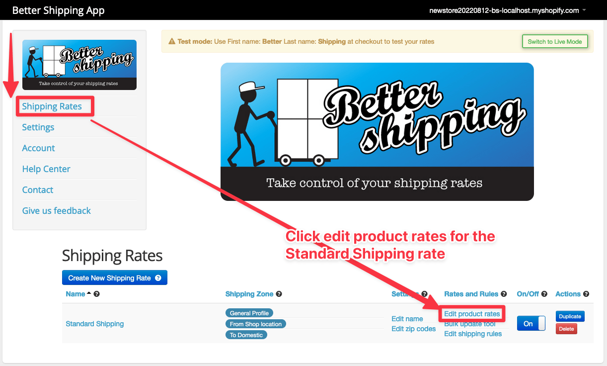 Test Shipping Rates On The Shopify Checkout Better Shipping Help Center