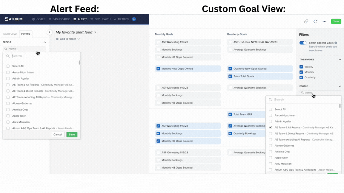 How to Use "People" Filter on Alert Feeds, Goal Views and Goal Center Atrium