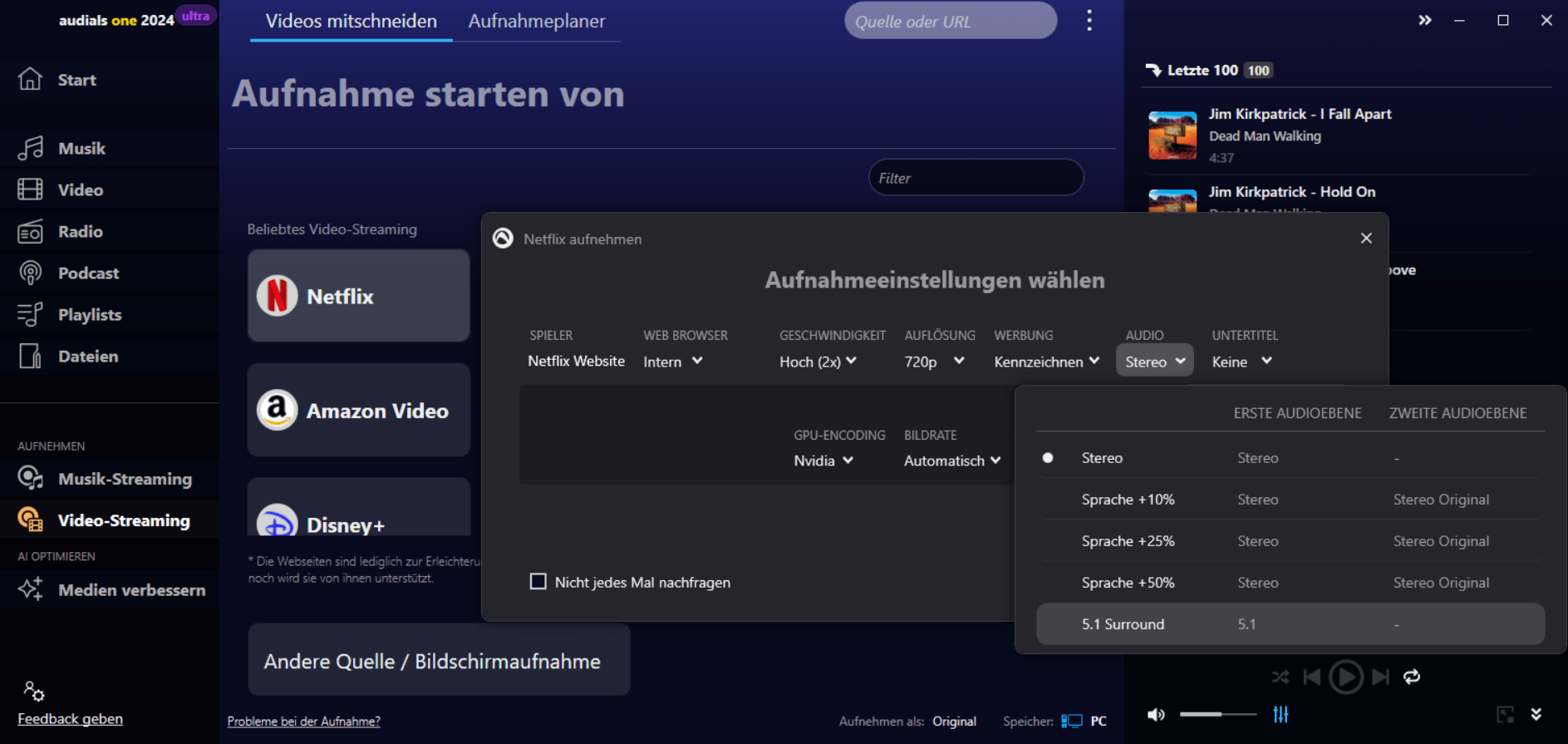 VideoStreaming 5.1 Ton aufnehmen Audials Support