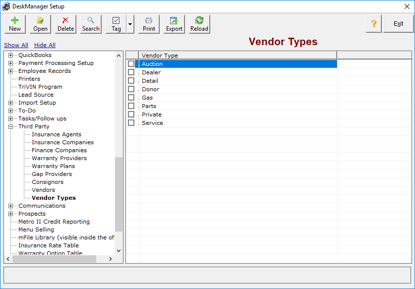 Vendor Types AutoManager