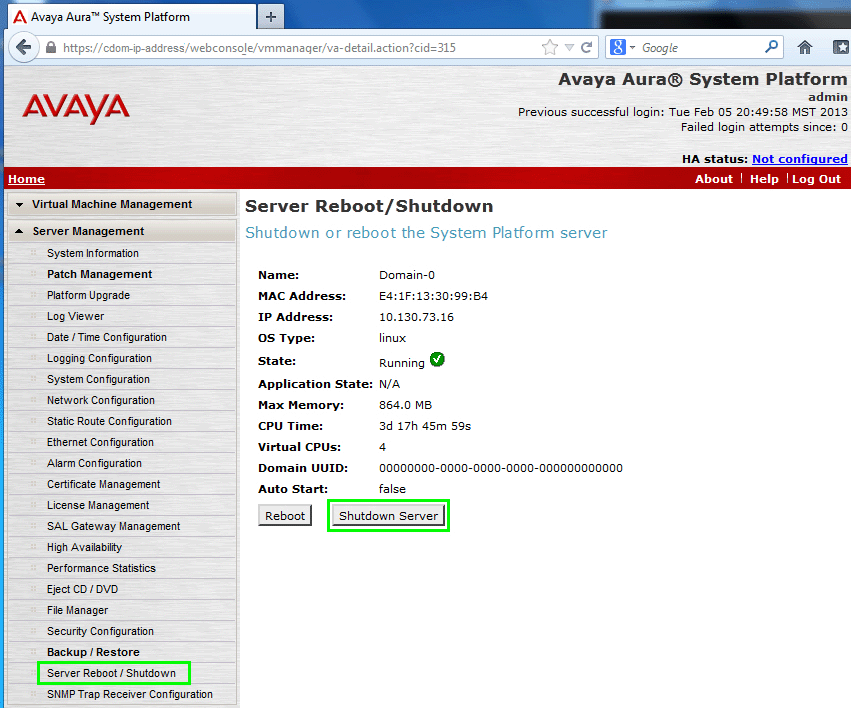 Avaya Support Knowledge Base InQuira InfoCenter AES Shutting down