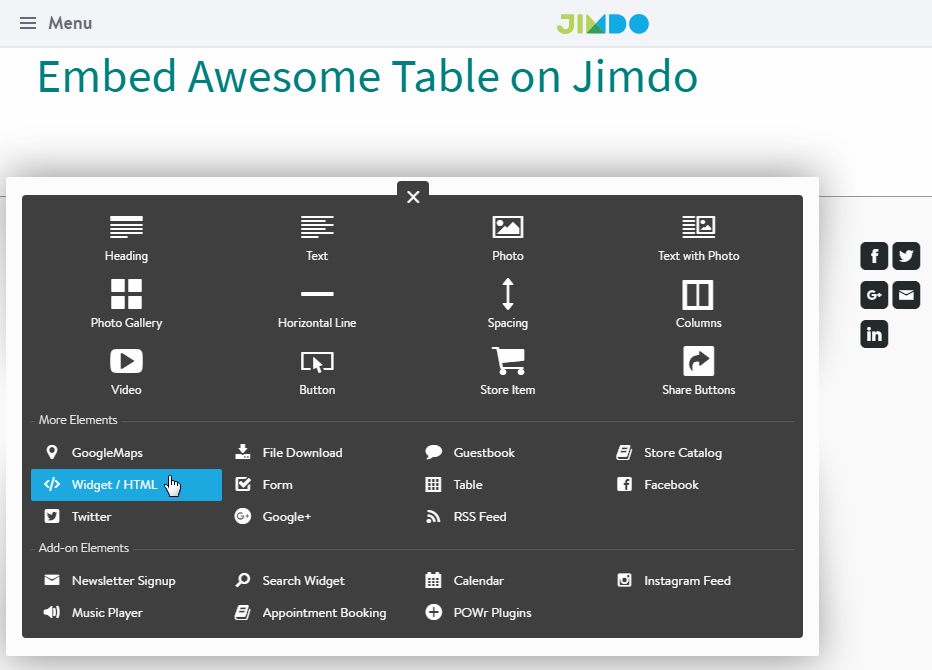 Embed Awesome Table in Jimdo Documentation — Awesome Table Support