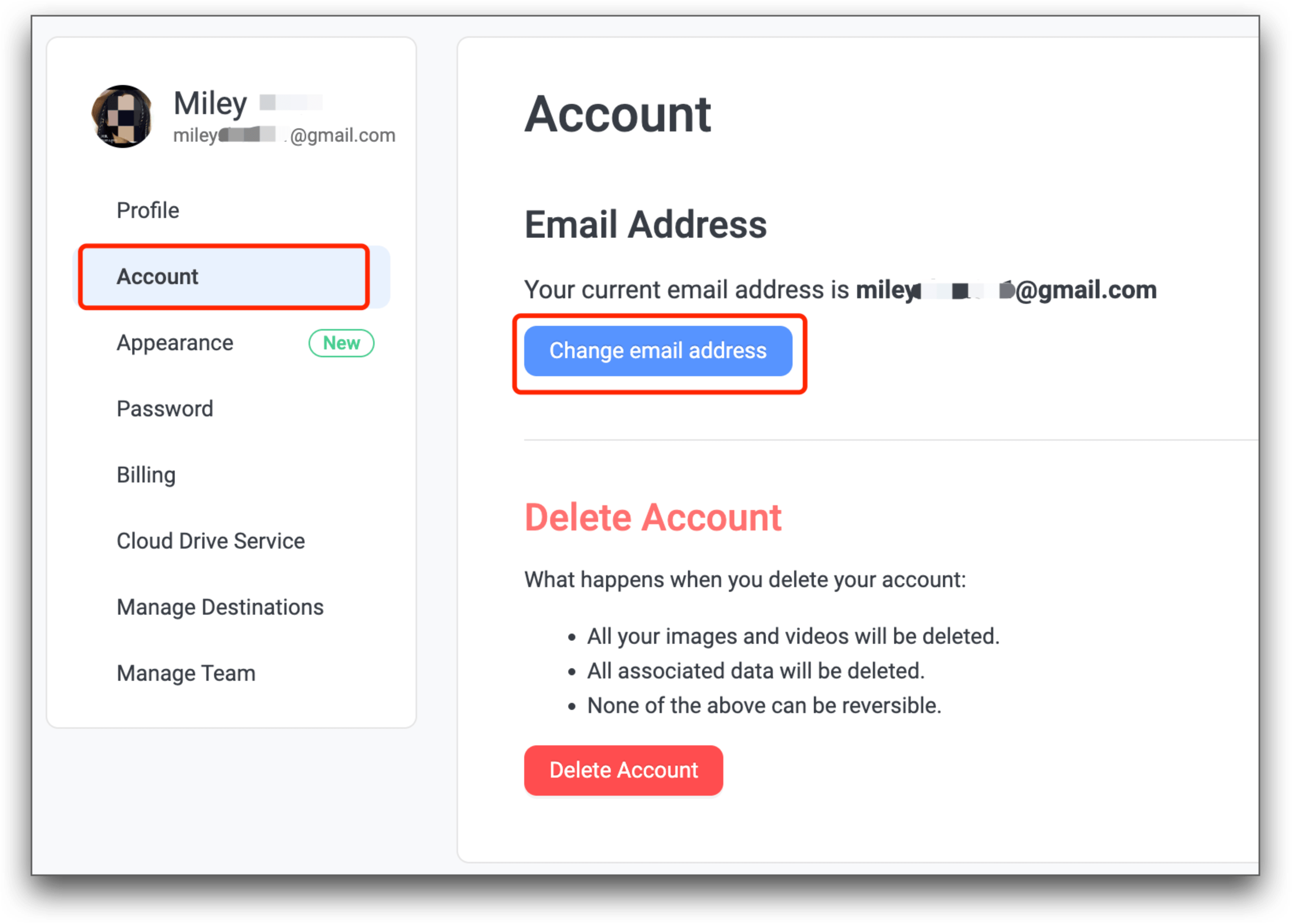 How to change my account/registration email address Awesome