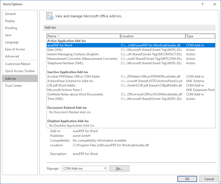 Ribbon tab "axesWord" disappeared axes4