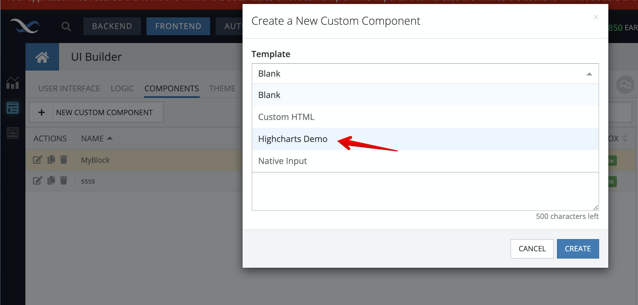 Custom UI component UI Builder Backendless Support