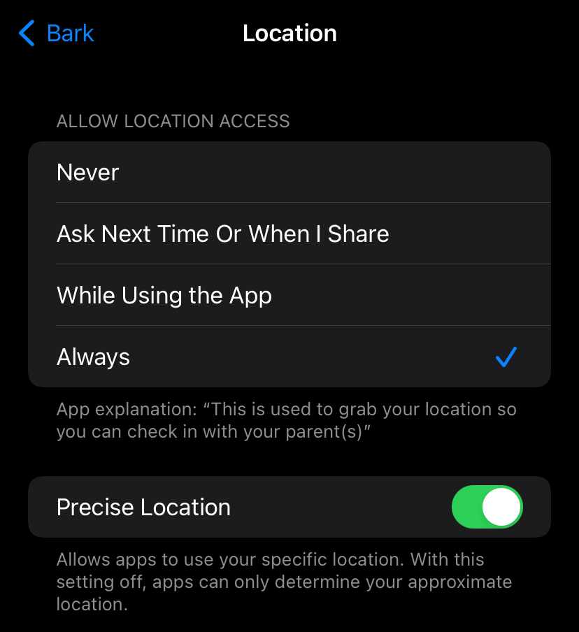 Location alerts and tracking Bark