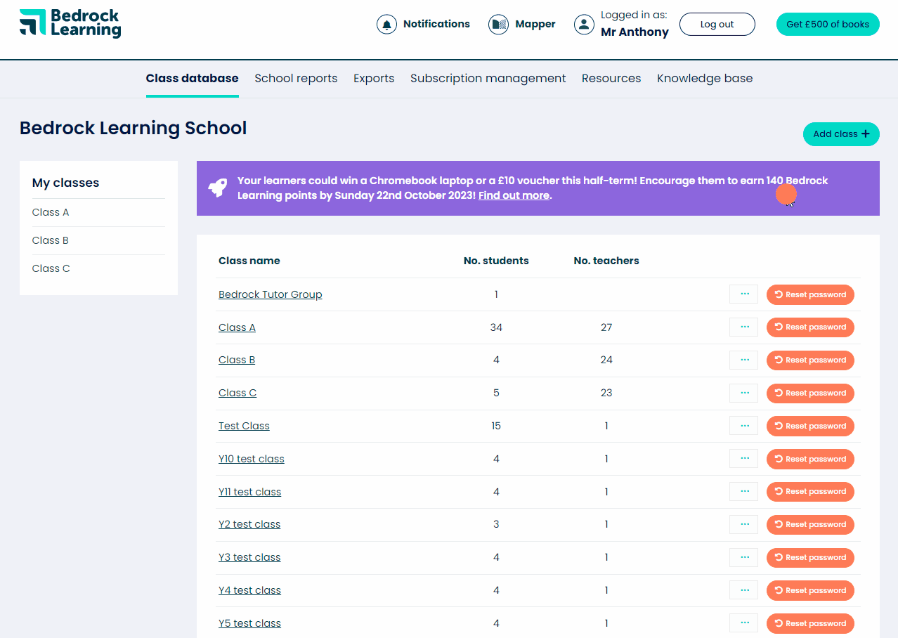 Manual schools Assigning teachers to classes Bedrock Learning