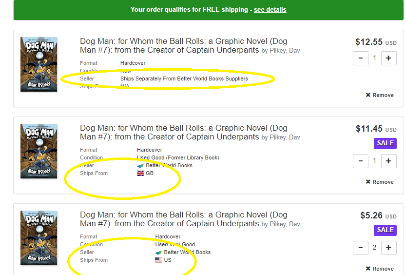 Where is my book shipping from? Better World Books