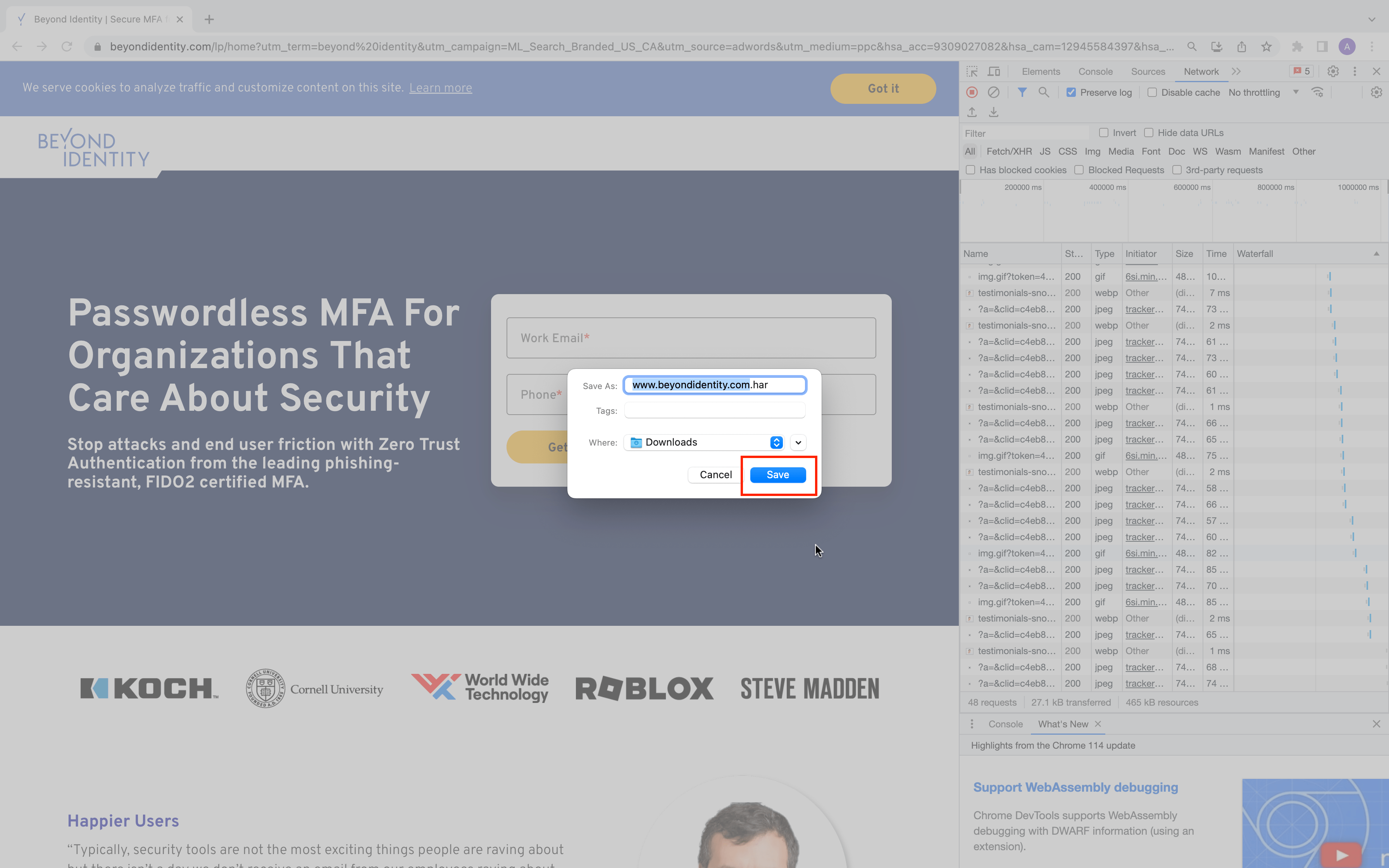 How to create a HAR file in Chrome Beyond Identity