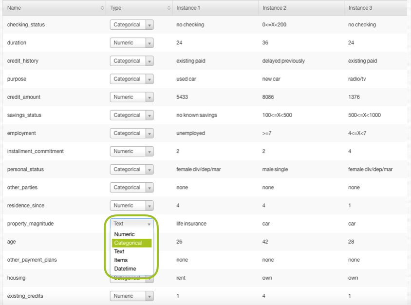 Why is the same field "categorical" in the sources view and "text" in