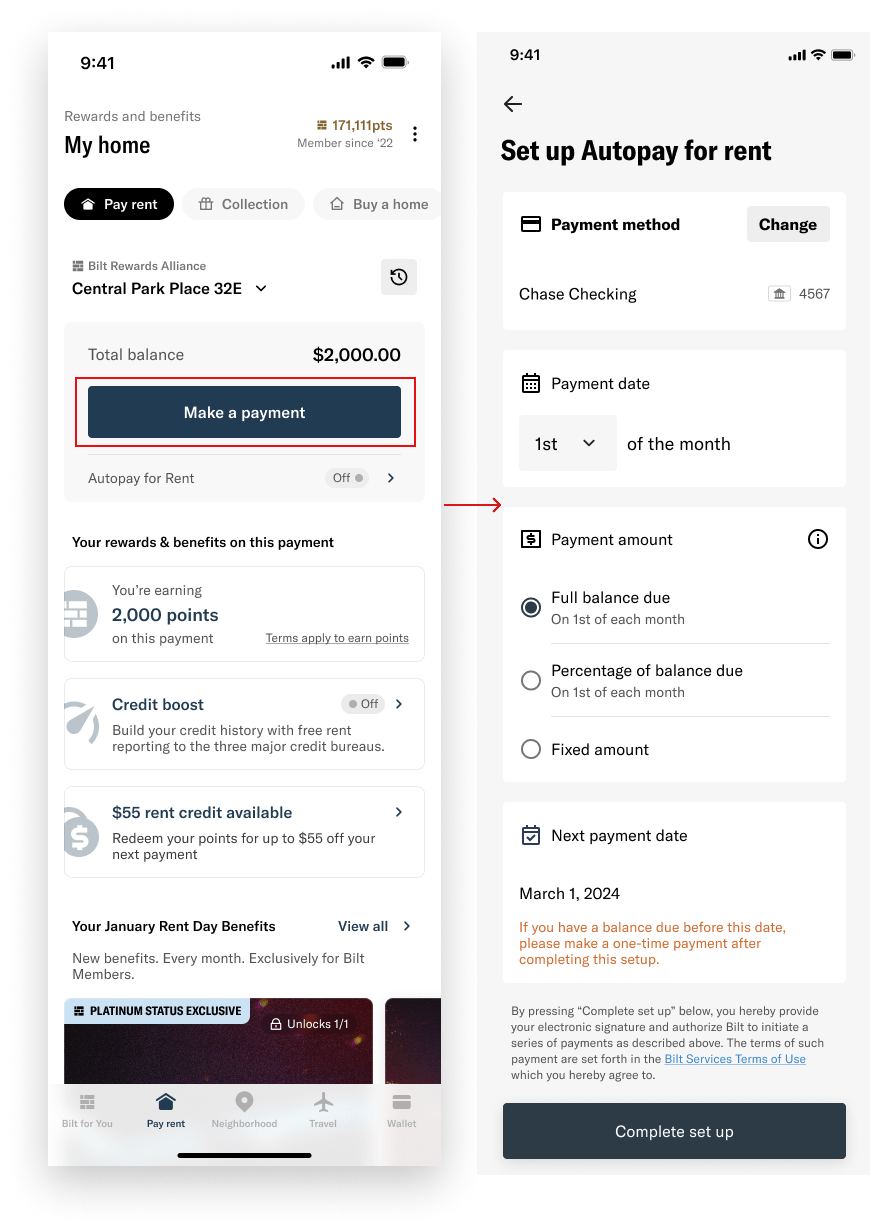Set up autopay for rent Bilt Rewards Support