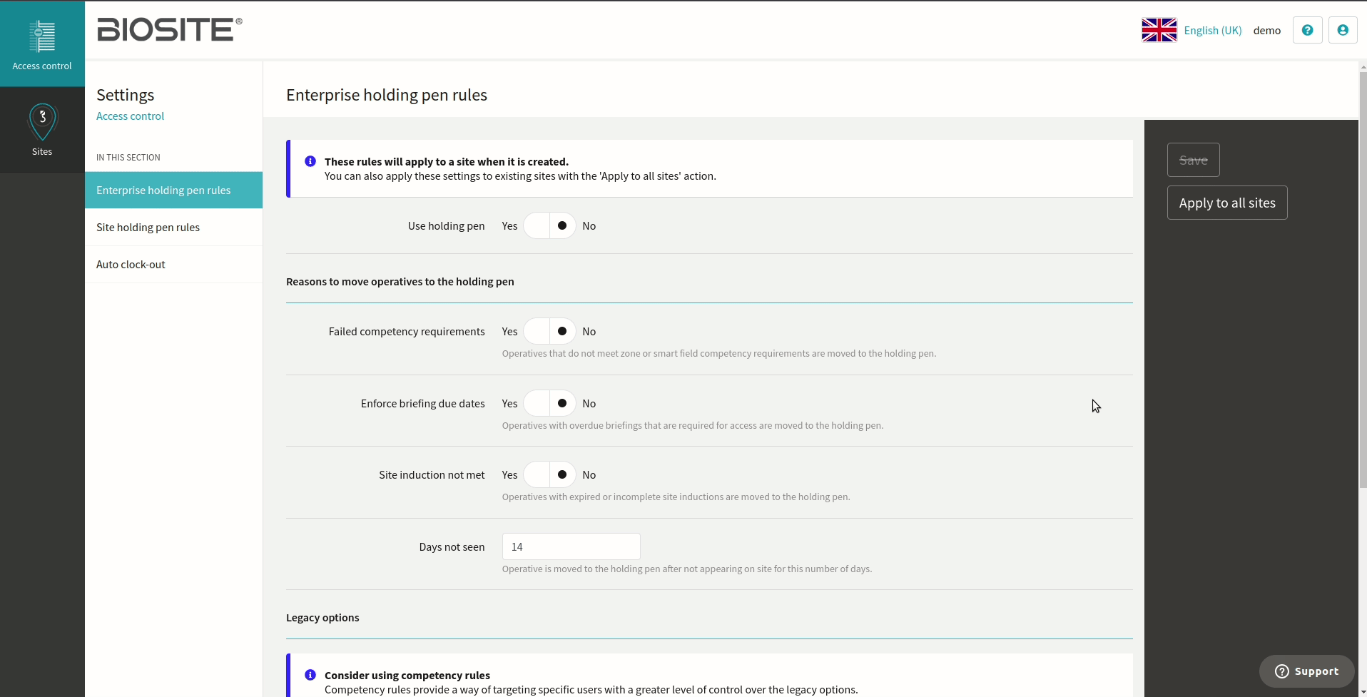 Enterprise holding pen rules Biosite Systems