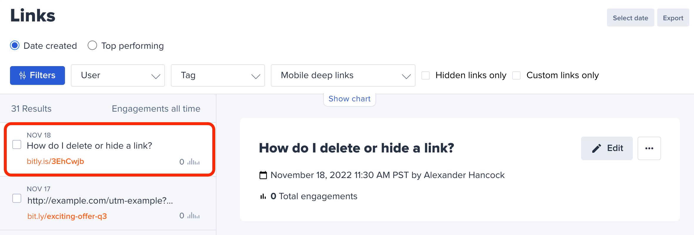 How do I delete or hide a link? Bitly Support