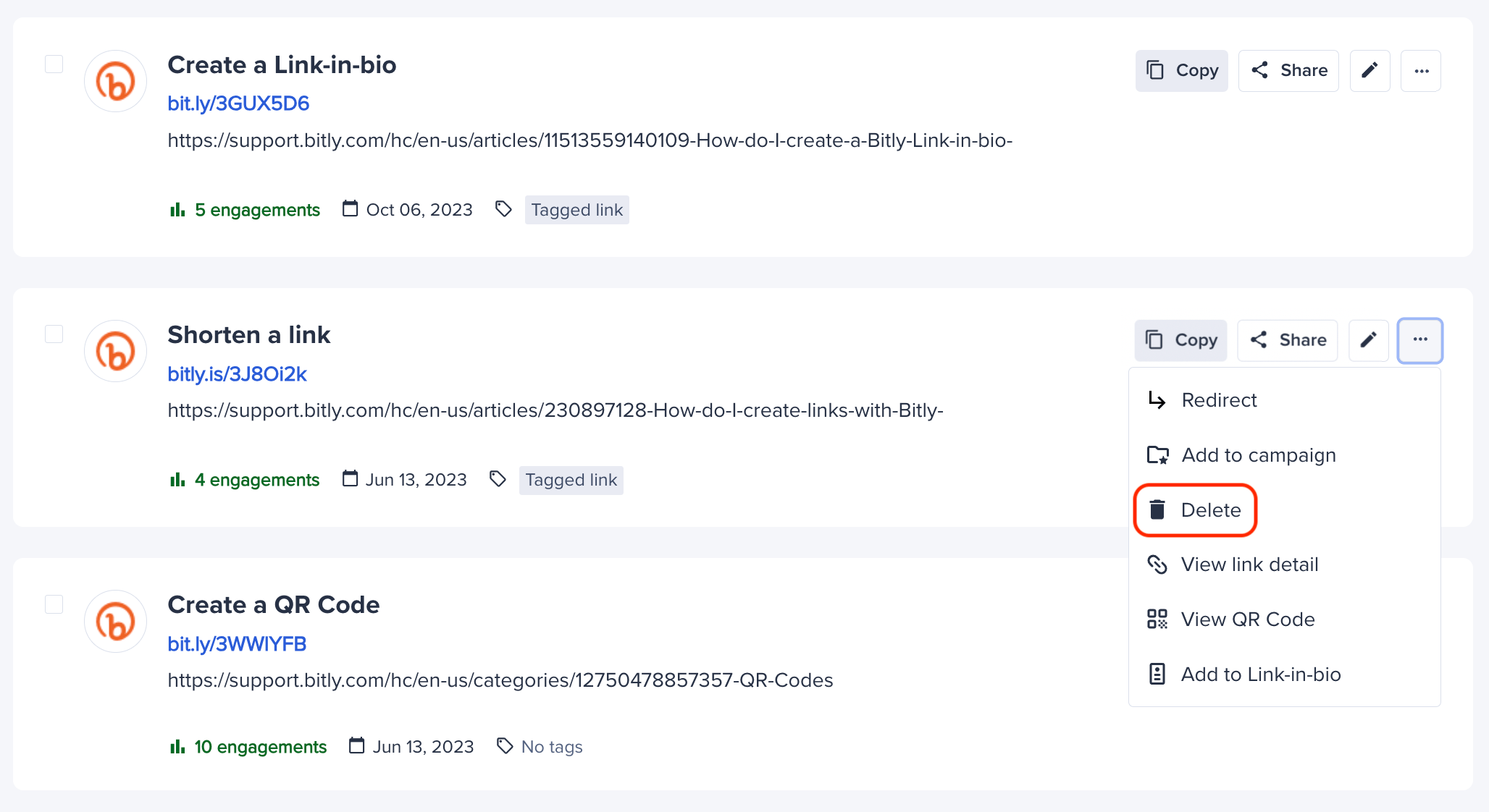 How do I delete a Bitly Link? Bitly Support