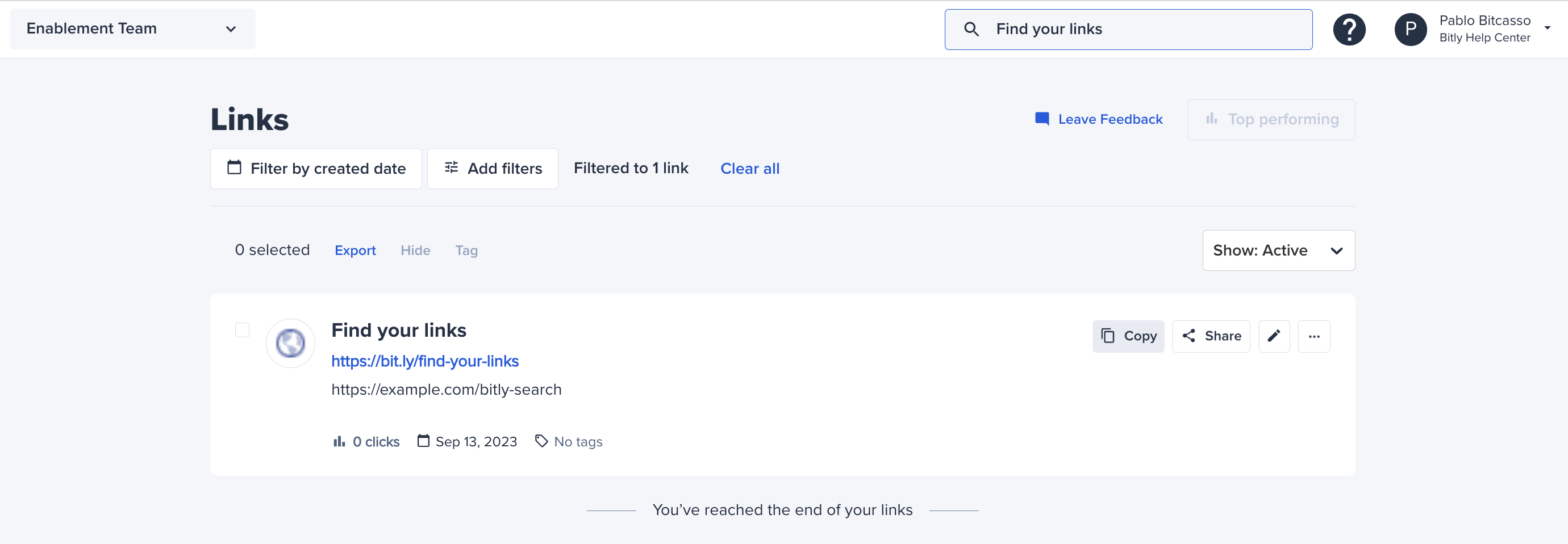 How do I find links in my account? Bitly Support