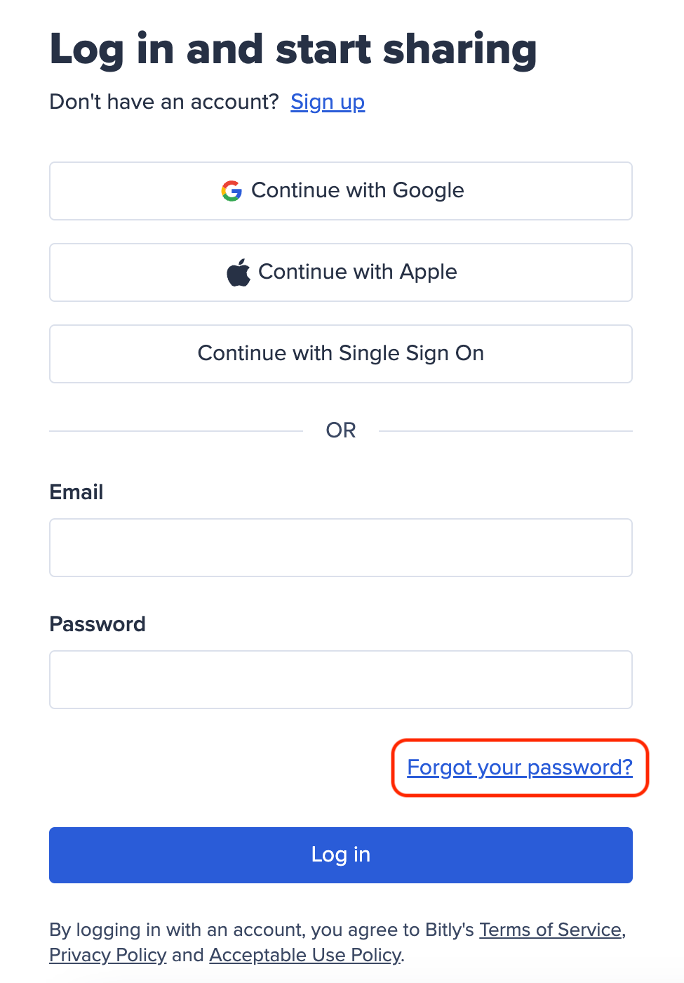 How do I log in to an account created through a third party? Bitly