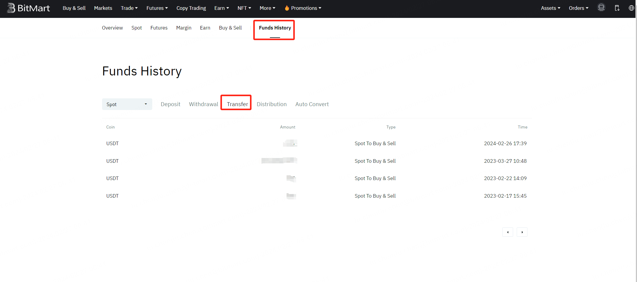 How to Transfer Assets from Spot Wallet to Funding Wallet BitMart