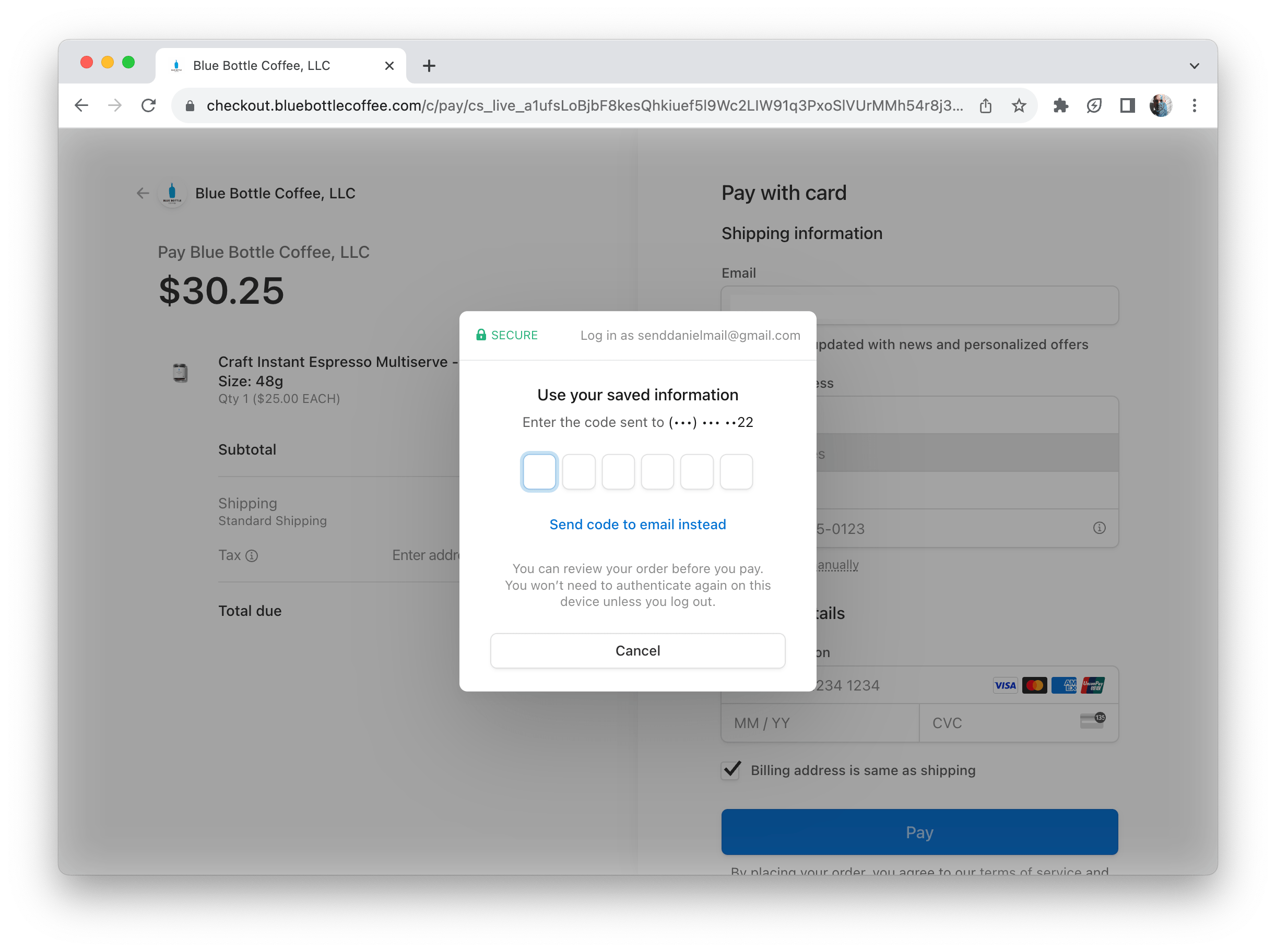 Removing the verification phone number used at checkout Blue Bottle