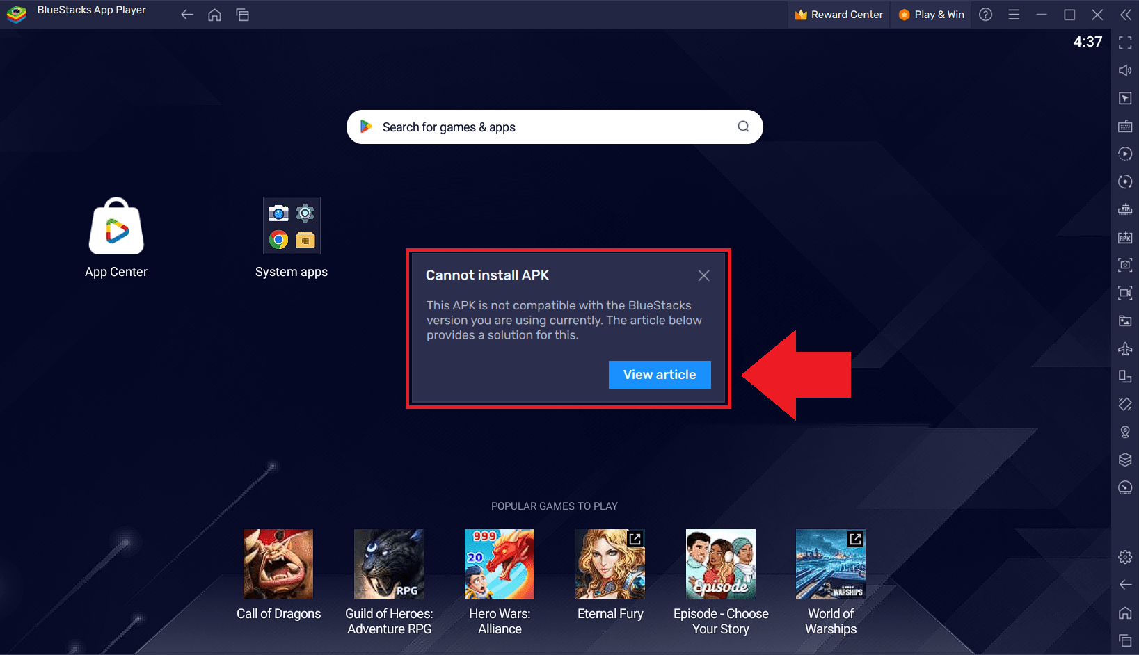 What to do if my game is not compatible with my BlueStacks 5 instance